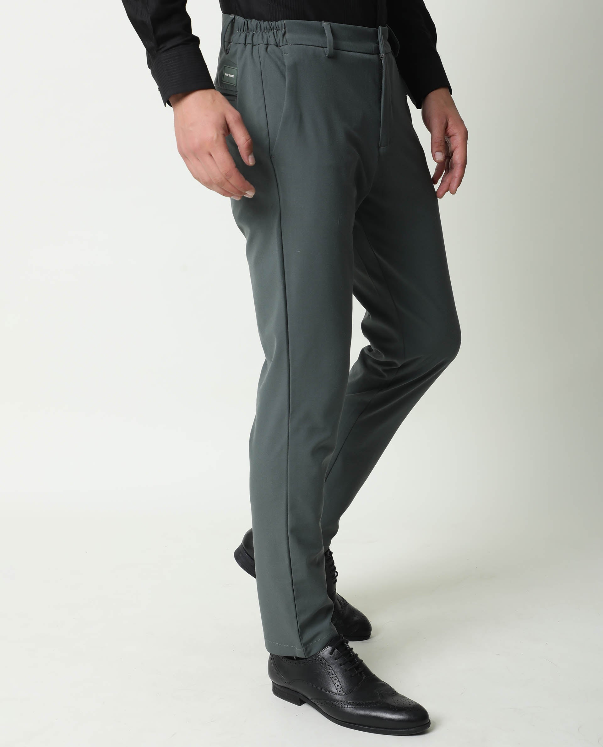 Rare Rabbit Men's Vitaro Navy Solid Mid-Rise Regular Fit Trouser